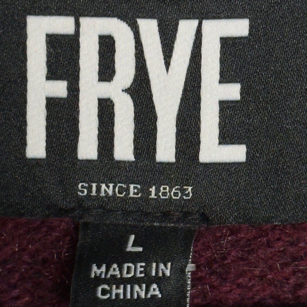 New Frye New Cozy Geometric Open Front Burgundy White Cardigan Size L - Picture 8 of 10